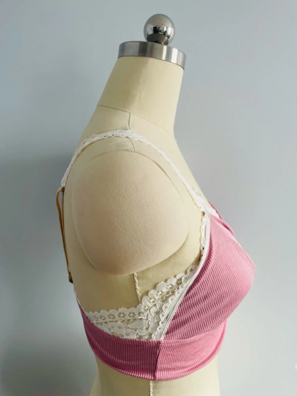 Victorias Secret Striped Lace Trim Bralette- Pink- Size Large- NWT- Adjustable